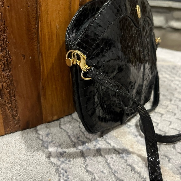 Vintage Lorenzi Black Genuine Snake Leather Crossbody handbag Purse - Picture 3 of 11